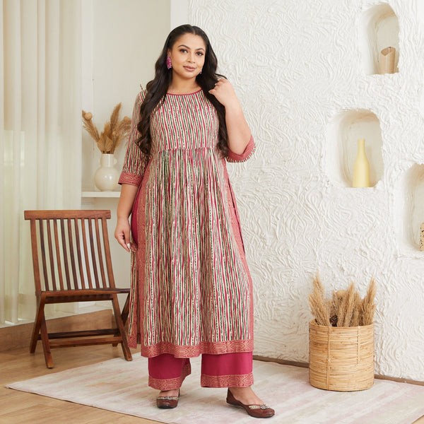 Indian 2024 Women Partywear/Wedding Wear/Traditional/Designer Multi Colour Striped Front Gather Rayon Kurta With Palazzo Dress Special For Women.