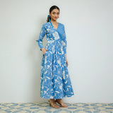 Sky Blue Ayesha Cotton Overlap Dress with Hand Embroidery Detail