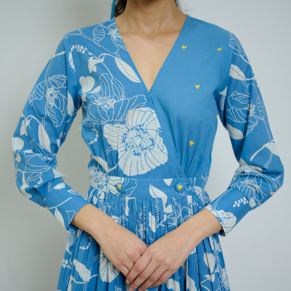 Sky Blue Ayesha Cotton Overlap Dress with Hand Embroidery Detail