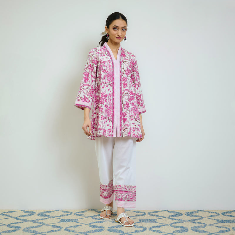 Rani Pink Sanganeri Printed Cotton Co-ord Set