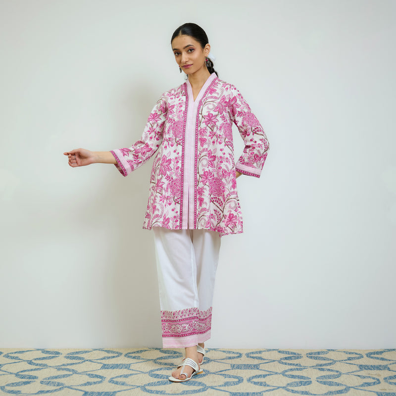 Rani Pink Sanganeri Printed Cotton Co-ord Set