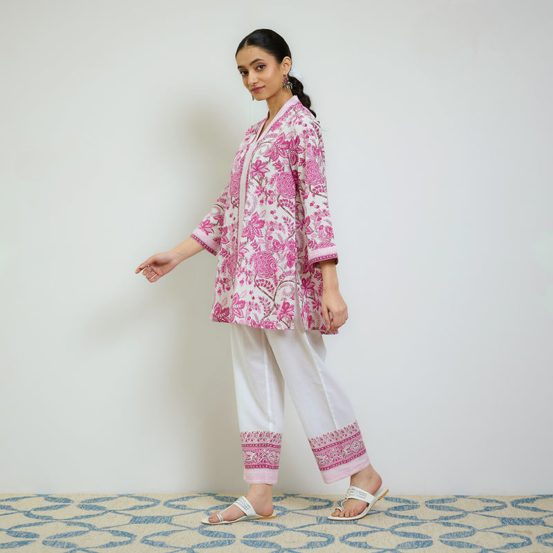 Rani Pink Sanganeri Printed Cotton Co-ord Set