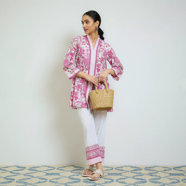 Rani Pink Sanganeri Printed Cotton Co-ord Set