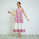 Rani Pink Sanganeri Printed Cotton Tier Dress