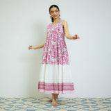 Rani Pink Sanganeri Printed Cotton Tier Dress