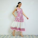 Rani Pink Sanganeri Printed Cotton Tier Dress