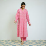 Naima Cotton Kurta Pant Set with Elasticated Cuff Detail