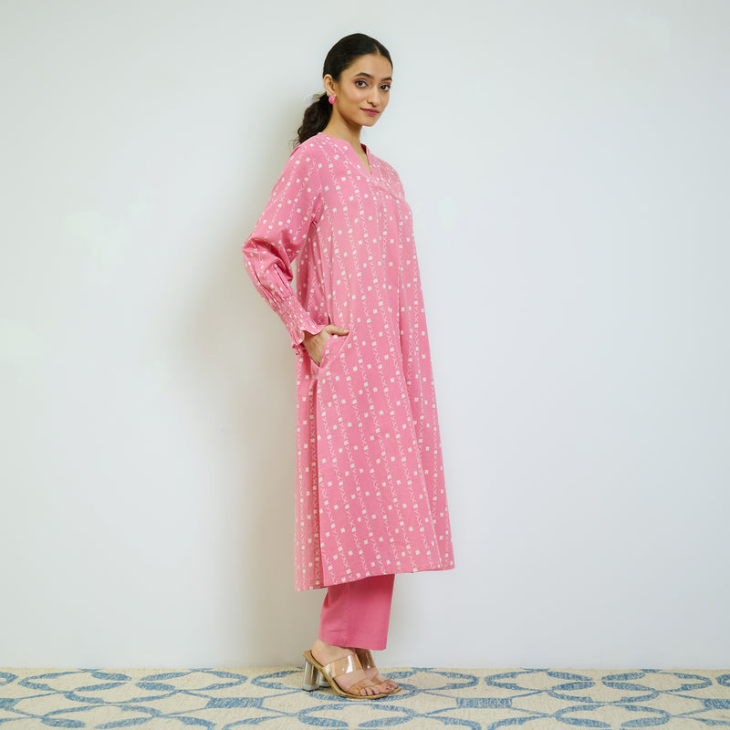 Naima Cotton Kurta Pant Set with Elasticated Cuff Detail