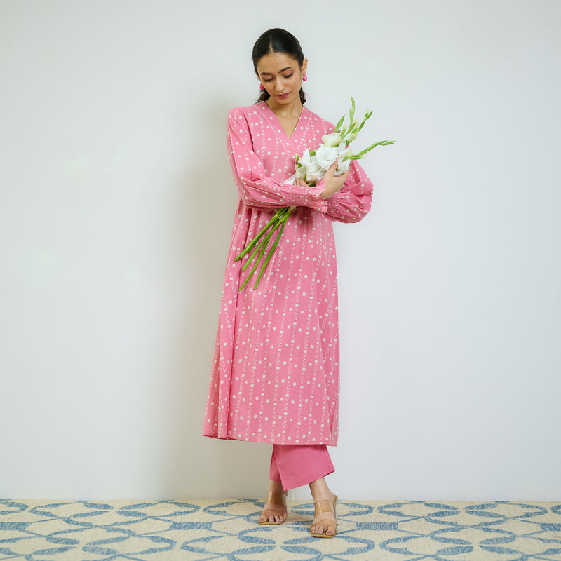 Naima Cotton Kurta Pant Set with Elasticated Cuff Detail