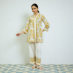 Ochre Yellow Sanganeri Printed Cotton Co-ord Set