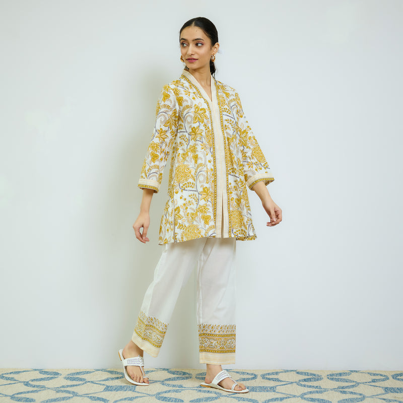 Ochre Yellow Sanganeri Printed Cotton Co-ord Set