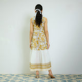 Ochre Yellow Sanganeri Printed Cotton Tier Dress