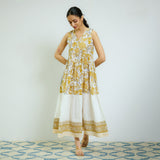 Ochre Yellow Sanganeri Printed Cotton Tier Dress