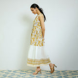 Ochre Yellow Sanganeri Printed Cotton Tier Dress