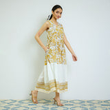 Ochre Yellow Sanganeri Printed Cotton Tier Dress