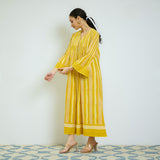 Mango Yellow Cotton A-line Dress with Pintuck Detail