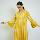 Mango Yellow Cotton A-line Dress with Pintuck Detail