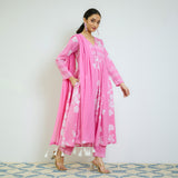 Zehra Pink Cotton Kurta Set with Mul Cotton Dupatta & Tassel Detail