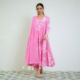 Zehra Pink Cotton Kurta Set with Mul Cotton Dupatta & Tassel Detail