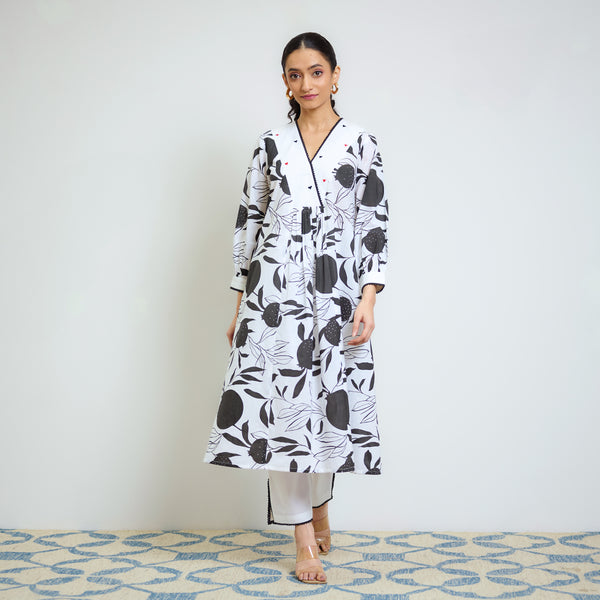 Black & White Love is in the Air Cotton Kurta Set with Hand Embroidery Detail