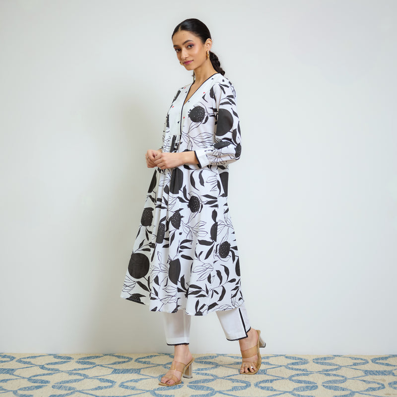 Black & White Love is in the Air Cotton Kurta Set with Hand Embroidery Detail