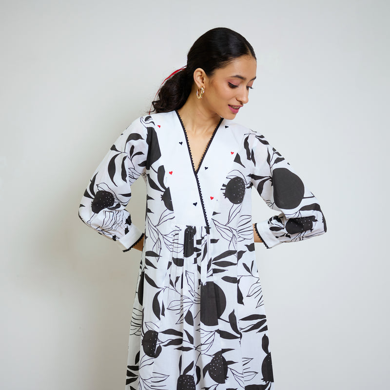 Black & White Love is in the Air Cotton Kurta Set with Hand Embroidery Detail