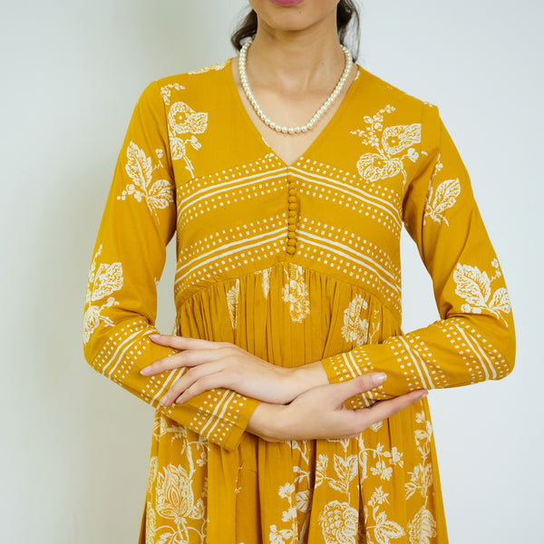 Zehra Yellow Cotton Kurta Set with Mul Cotton Dupatta & Tassel Detail