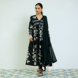 Zehra Black Cotton Kurta Set with Mul Cotton Dupatta & Tassel Detail