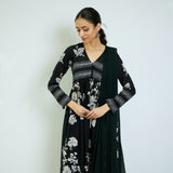 Zehra Black Cotton Kurta Set with Mul Cotton Dupatta & Tassel Detail