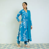 Zehra Electric Blue Cotton Kurta Set with Mul Cotton Dupatta & Tassel Detail