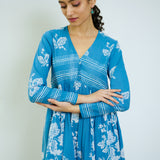 Zehra Electric Blue Cotton Kurta Set with Mul Cotton Dupatta & Tassel Detail