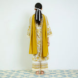 Ochre Yellow Sanganeri Printed Cotton Kurta Set with Contrast Mul Cotton Dupatta