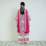 Rani Pink Sanganeri Printed Cotton Kurta Set with Contrast Mul Cotton Dupatta