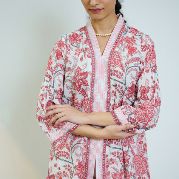 Peach Red Sanganeri Printed Cotton Co-ord Set