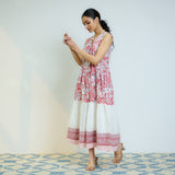 Peach Red Sanganeri Printed Cotton Tier Dress