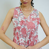 Peach Red Sanganeri Printed Cotton Tier Dress