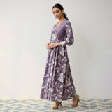 Mauve Ayesha Cotton Overlap Dress with Hand Embroidery Detail