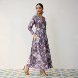 Mauve Ayesha Cotton Overlap Dress with Hand Embroidery Detail