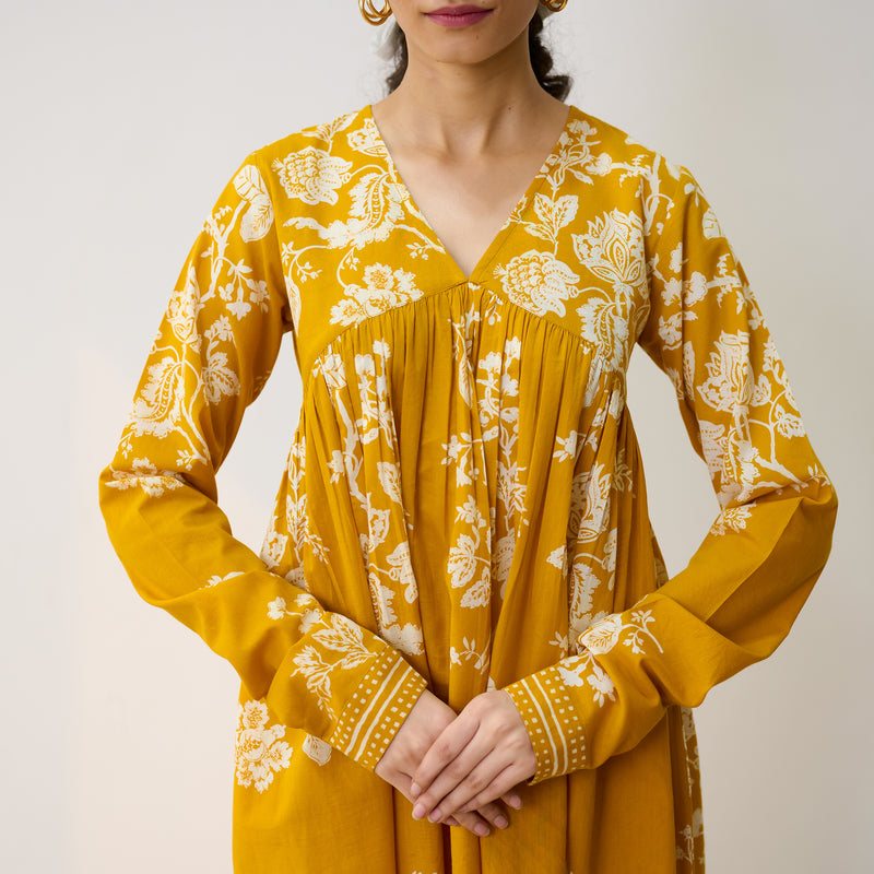 Layla Yellow Cotton Co-ord Set with Churidar Sleeve