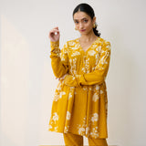 Layla Yellow Cotton Co-ord Set with Churidar Sleeve