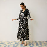 Black Ayesha Cotton Overlap Dress with Hand Embroidery Detail