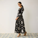 Black Ayesha Cotton Overlap Dress with Hand Embroidery Detail