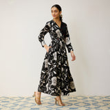 Black Ayesha Cotton Overlap Dress with Hand Embroidery Detail