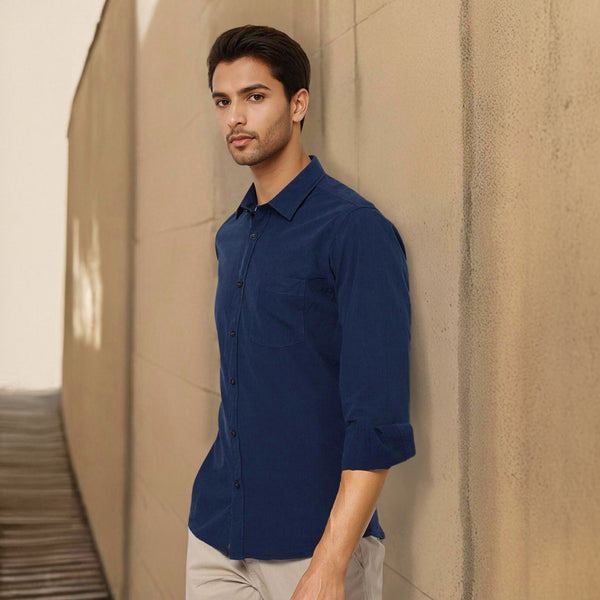 Navy Solid Linen Cotton Shirt for Men