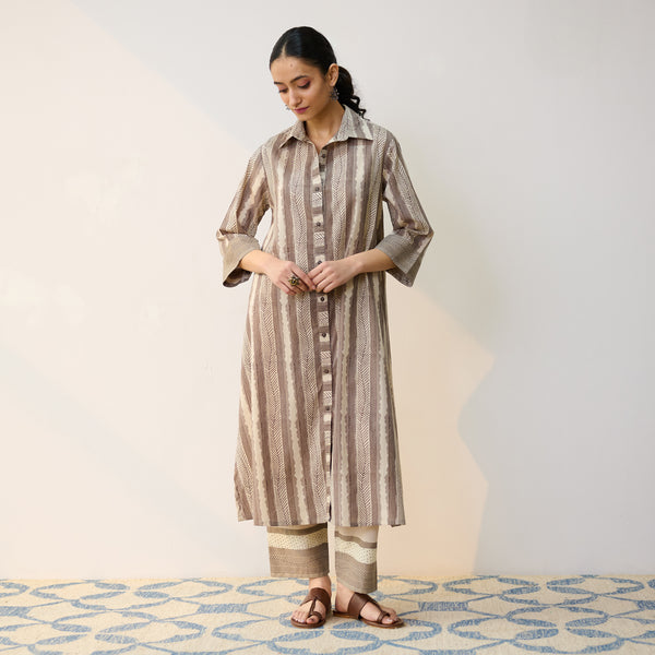 Dabu Inspired Grey Cotton Shirt Kurta with Pant