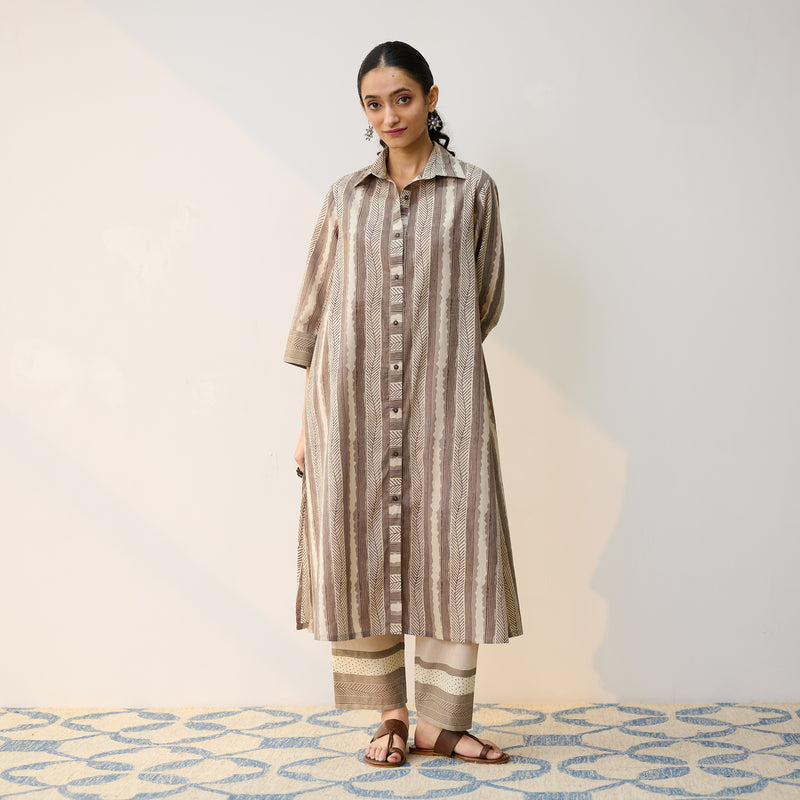 Dabu Grey Cotton Shirt Kurta with Pant