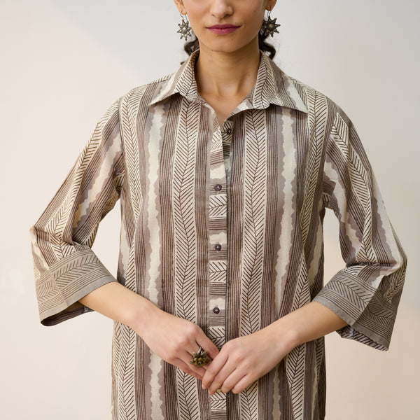 Dabu Inspired Grey Cotton Shirt Kurta with Pant