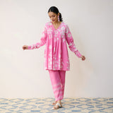 Layla Pink Cotton Co-ord Set with Churidar Sleeve