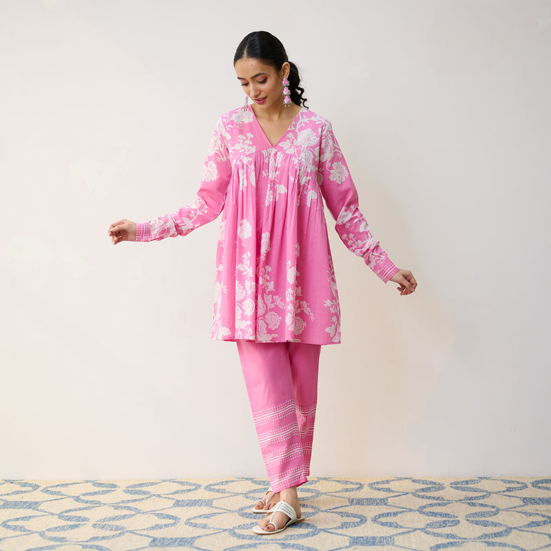 Layla Pink Cotton Co-ord Set with Churidar Sleeve