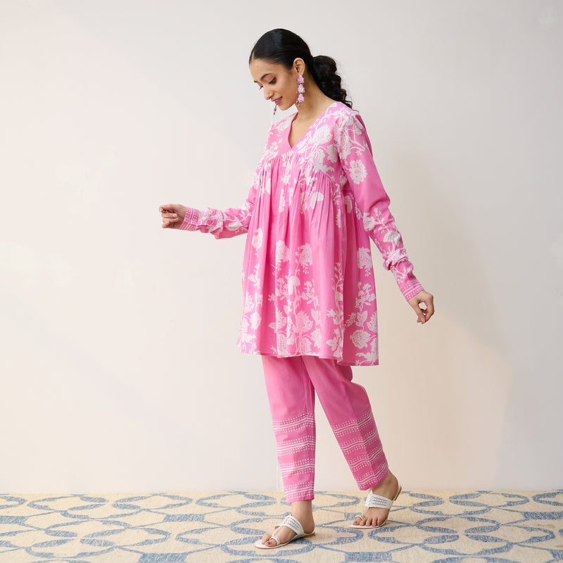 Layla Pink Cotton Co-ord Set with Churidar Sleeve